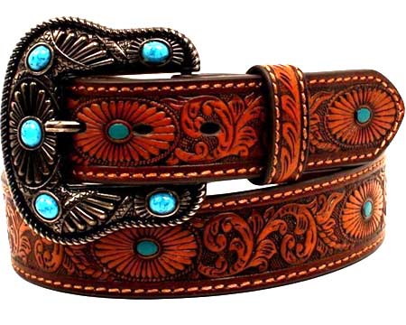 Nocona® Women's Oval Burst Turquoise Painted Western Belt - Brown