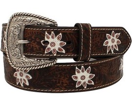 Nocona® Women's Floral Embossed Painted Western Belt - Dark Brown