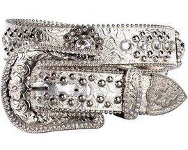 Blazin Roxx® Women's Floral Concho & Crystal Western Belt - Metallic Silver