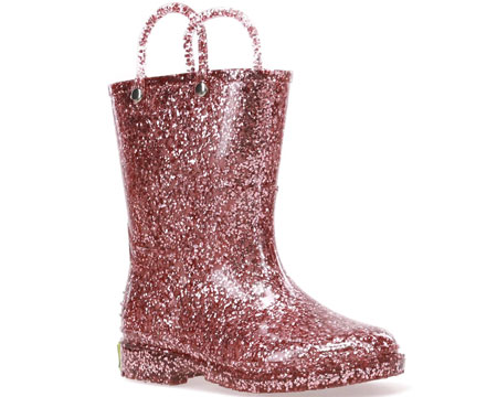 Western Chief® Kid's Glitter Rubber Rain Boots - Rose Gold