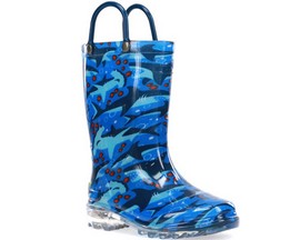 Western Chief® Kid's Shark Chase Lighted Rubber Rain Boots - Blue