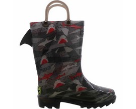 Western Chief® Kid's Shark Chase Lighted Rubber Rain Boots - Gray