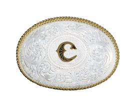 Montana Silversmiths® Initial C Silver Engraved Gold Trim Western Belt Buckle