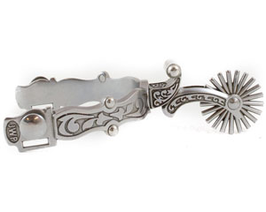 Jeremiah Watt Spurs - Large Floral Band & Floral Ball Shank w/ 1.75" 21 Point Rowels