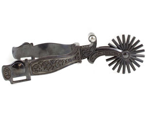 Jeremiah Watt Blued Spurs - #80 Floral Band & Floral Ball Shank w/ 2" 21 Point Rowels
