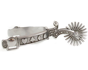 Jeremiah Watt Spurs - Card Suit Band & Floral Ball Shank w/ 2" 21 Point Rowels