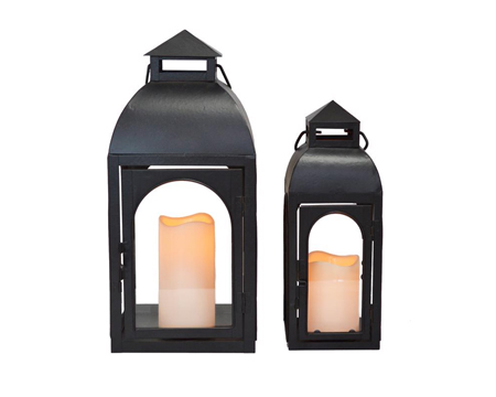 LED Candle Lantern Blk 2 pk