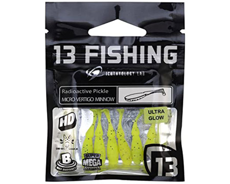 13 Fishing® Micro Vertigo Minnow Panfish Plastics - Radioactive Pickle