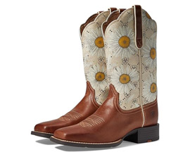 Ariat® Women's Round Up Wide Square Toe Boot - Brown-Daisy Logo Print