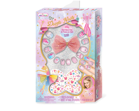 Dazzle Nails with Hair Bow Clip
