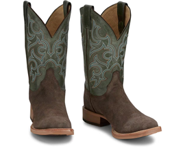 Justin Men's Fergus Western Boots in Antique Green/Chocolate