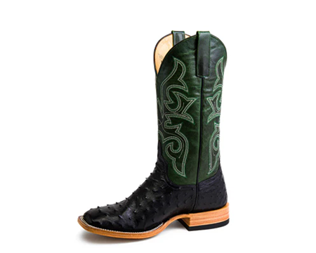 Horse Power Top Hand Black Full Quill Ostrich Western Boots - Emerald Explosion