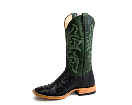 Horse Power Top Hand Black Full Quill Ostrich Western Boots - Emerald Explosion