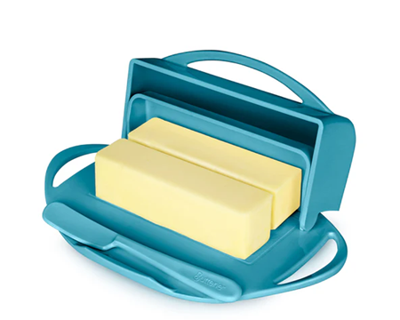 Butterie Butter Dish with Attached Flip-Top Lid - Aqua
