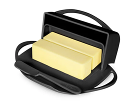Butterie Butter Dish with Attached Flip-Top Lid - Black