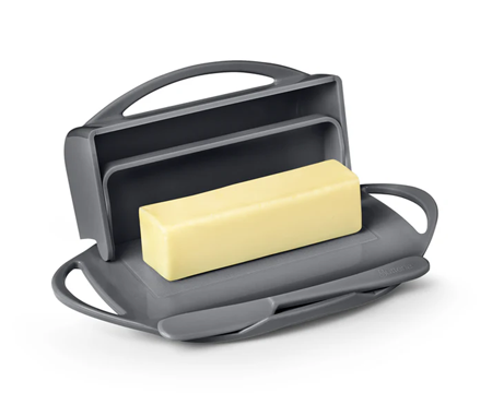 Butterie Butter Dish with Attached Flip-Top Lid - Gray