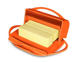 Butterie Butter Dish with Attached Flip-Top Lid - Orange