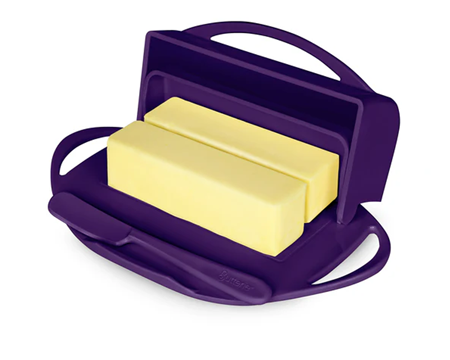 Butterie Butter Dish with Attached Flip-Top Lid - Purple