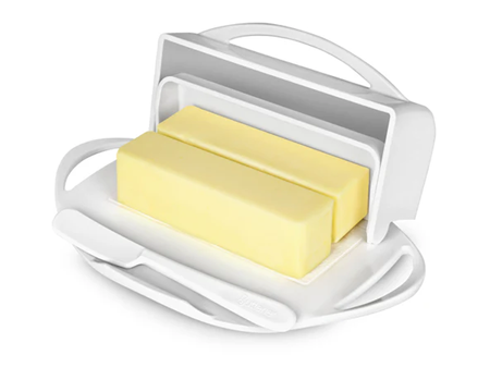 Butterie Butter Dish with Attached Flip-Top Lid - White