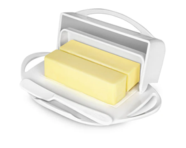 Butterie Butter Dish with Attached Flip-Top Lid - White