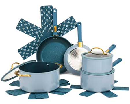 Thyme & Table Non-Stick 12-Pieces Cookware Set, Blue