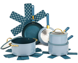 Thyme & Table Non-Stick 12-Pieces Cookware Set, Blue