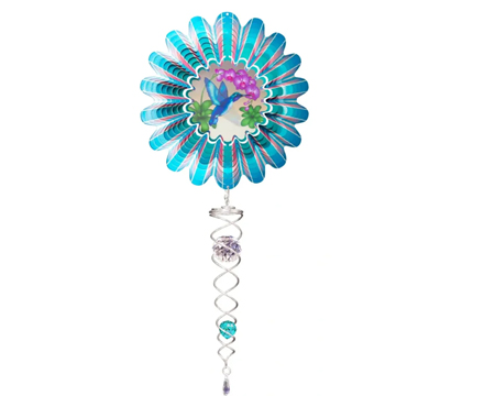 Mini Animated Blue Hummingbird Wind Spinner