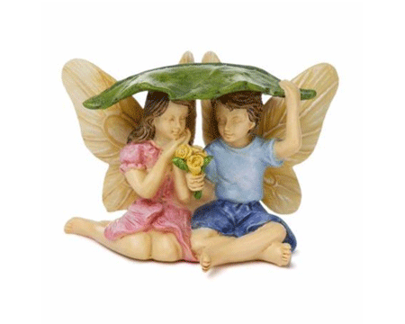 Fairy Couple Caught In The Rain Statuary