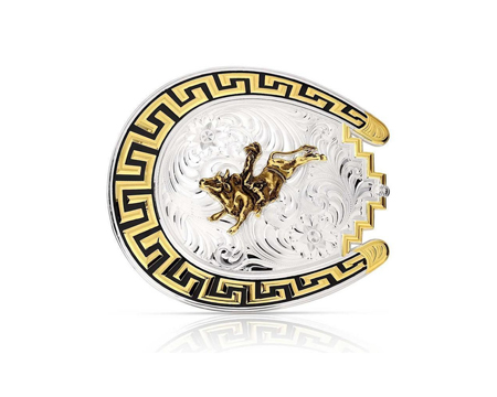 Montana Silversmiths® 2 Tone Horseshoe-Shaped Bull Rider Buckle
