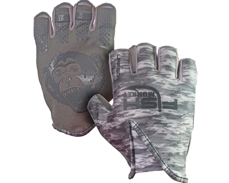 Fish Monkey® Stubby Guide Gloves - Grey Water Camo Large