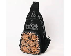 Suede Leather Sling Bag - Black