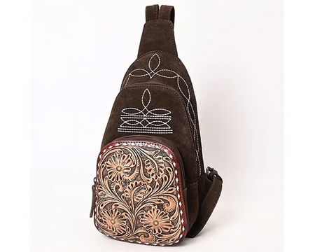Suede Leather Swing Bag - Brown