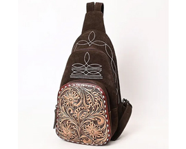 Suede Leather Swing Bag - Brown