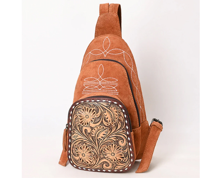 Suede Leather Sling Bag - Orange