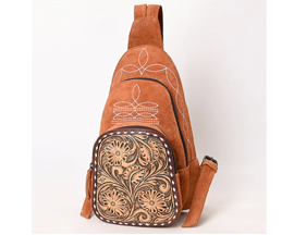 Suede Leather Sling Bag - Orange