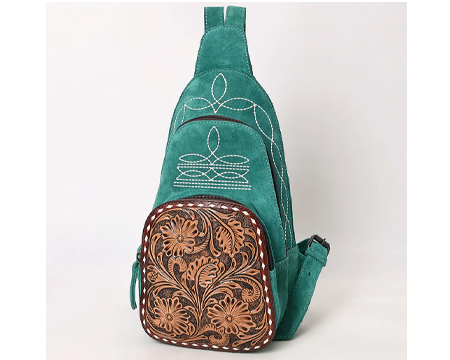 Suede Leather Sling Bag - Green