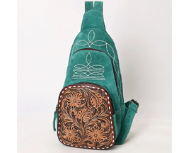 Suede Leather Sling Bag - Green