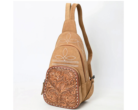 Suede Leather Sling Bag - Natural