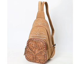Suede Leather Sling Bag - Natural