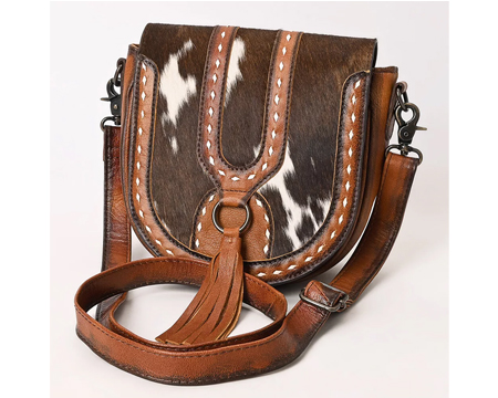 Genuine Tooled Leather Hair On Crossbody Bag