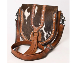 Genuine Tooled Leather Hair On Crossbody Bag
