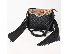 Tooled Leather Western Crossbody Bag - Black