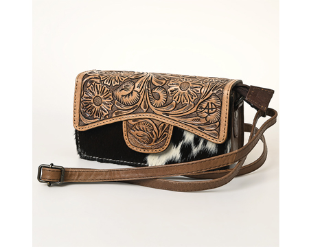 Hand Tooled Hair On Leather Crossbody Bag