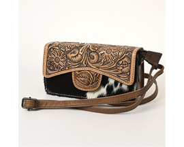 Hand Tooled Hair On Leather Crossbody Bag