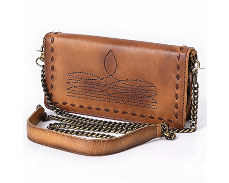 Genuine Leather Western Clutch Purse with Chain