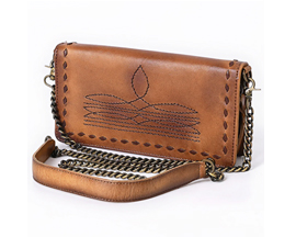 Genuine Leather Western Clutch Purse with Chain