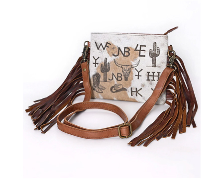 Genuine Leather Crossbody Bag with Fringe