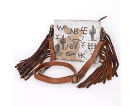 Genuine Leather Crossbody Bag with Fringe