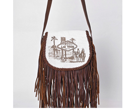Genuine Leather Crossbody Bag with Fringe and Vegas Design
