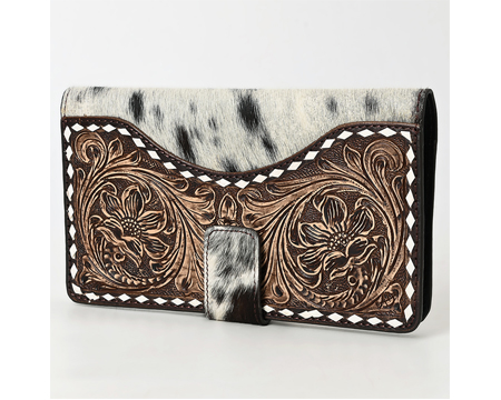 American Darling Hand Tooled Hair On Leather Wallet